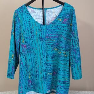 Escape By Habitat Peruvian Cotton High Low 3/4 Sleeve Multi Colored Tunic Large